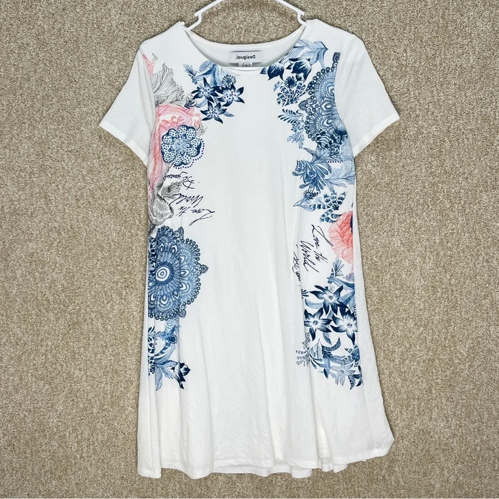 Imperfect Desigual made in Portugal dress white floral short sleeved dress small